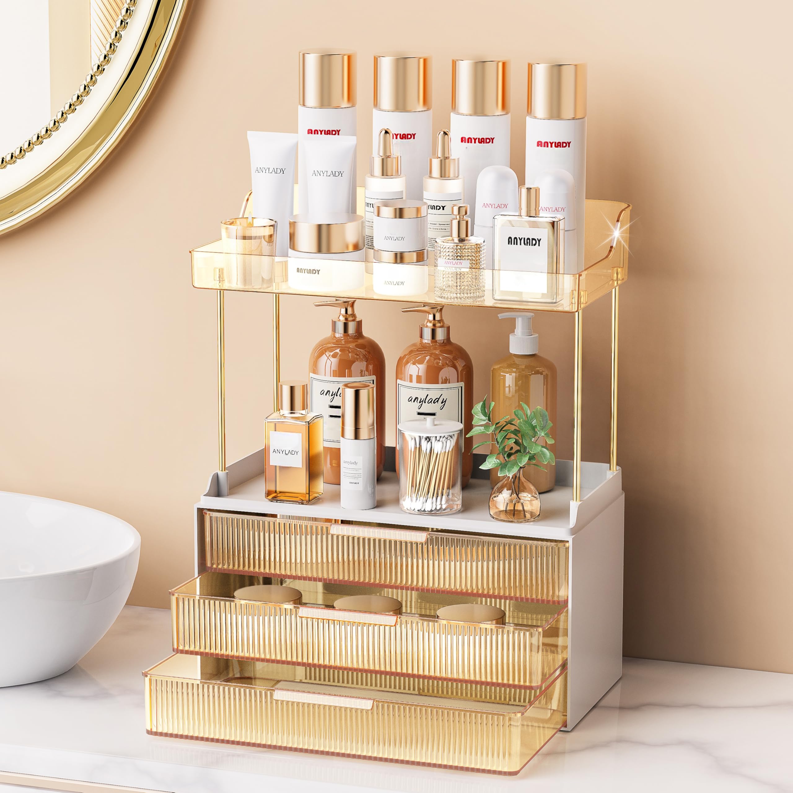 Anylady Bathroom Organizers and Storage, Makeup Organizer (Sturdy Durable Attractive), Ideal for Vanity, Countertop, Counter, Perfume, Skincare, Cabinet, Cosmetic, Dresser Organizer (deep black)