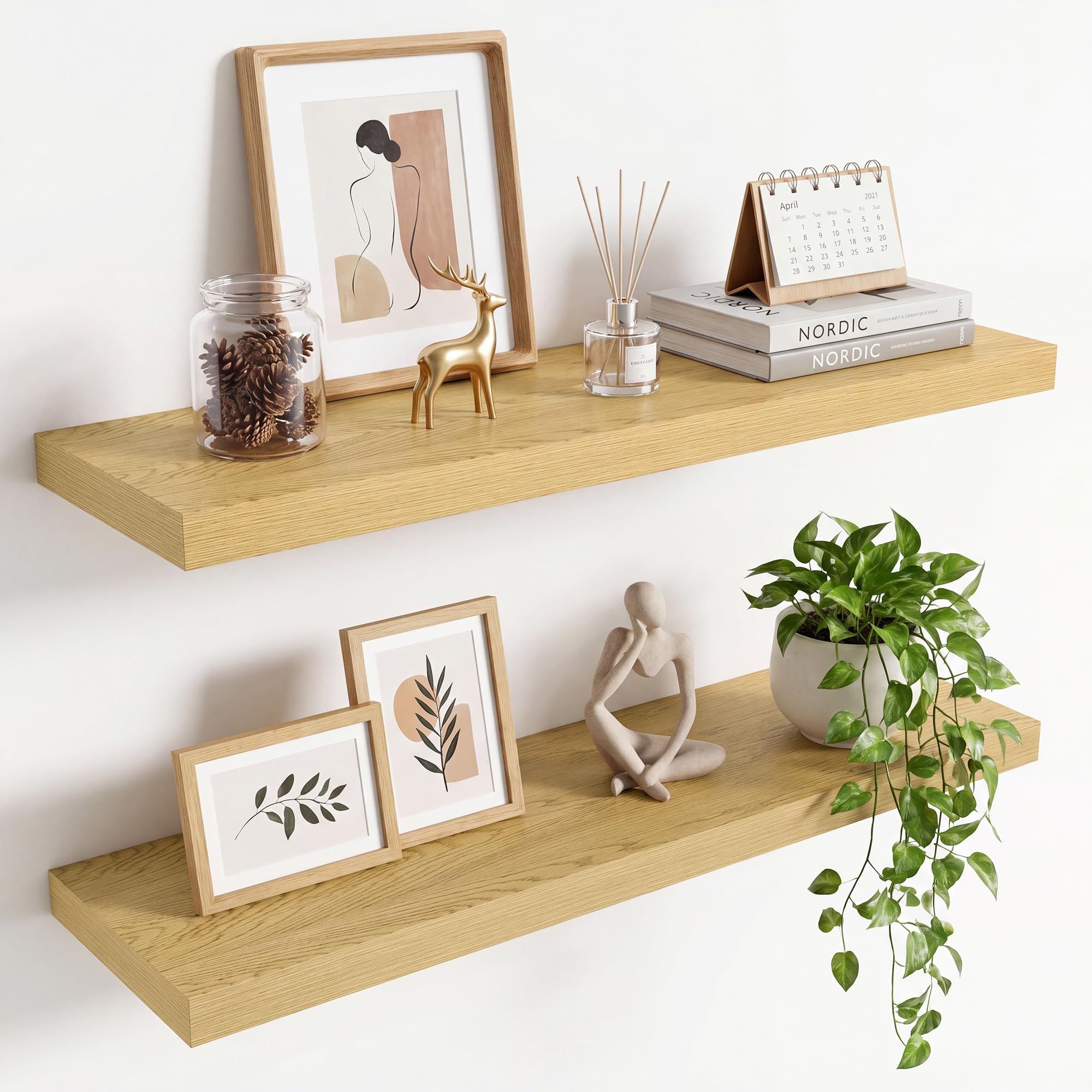 36in Floating Shelves for wall Set of 2, Black Wall Mounted Shelf 9.3in Deep for Wall Decor, Hanging Shelf 1.5in Thick for Living Room, Bedroom, Bathroom, Kitchen, Office