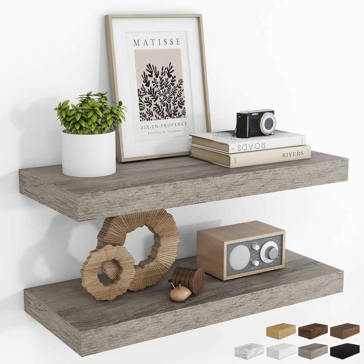 RICHFOCUS 28Inch Floating Shelves for Wall 2 Pack Shelves for Bedroom|Kitchen|Bathroom|Laundry Room Rustic Wood Wall Mounted Shelf with Invisible Brackets for Books|Storage|Decor, Oak