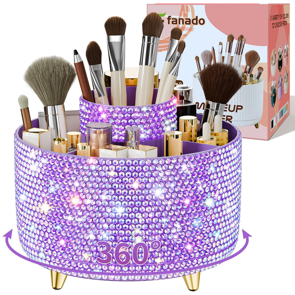 fanado 360° Rotate Makeup Brush Holder Organizer, Makeup Organizers Countertop, Makeup organization and Skincare Storage for Vanity, Desktop, Bathroom (White)