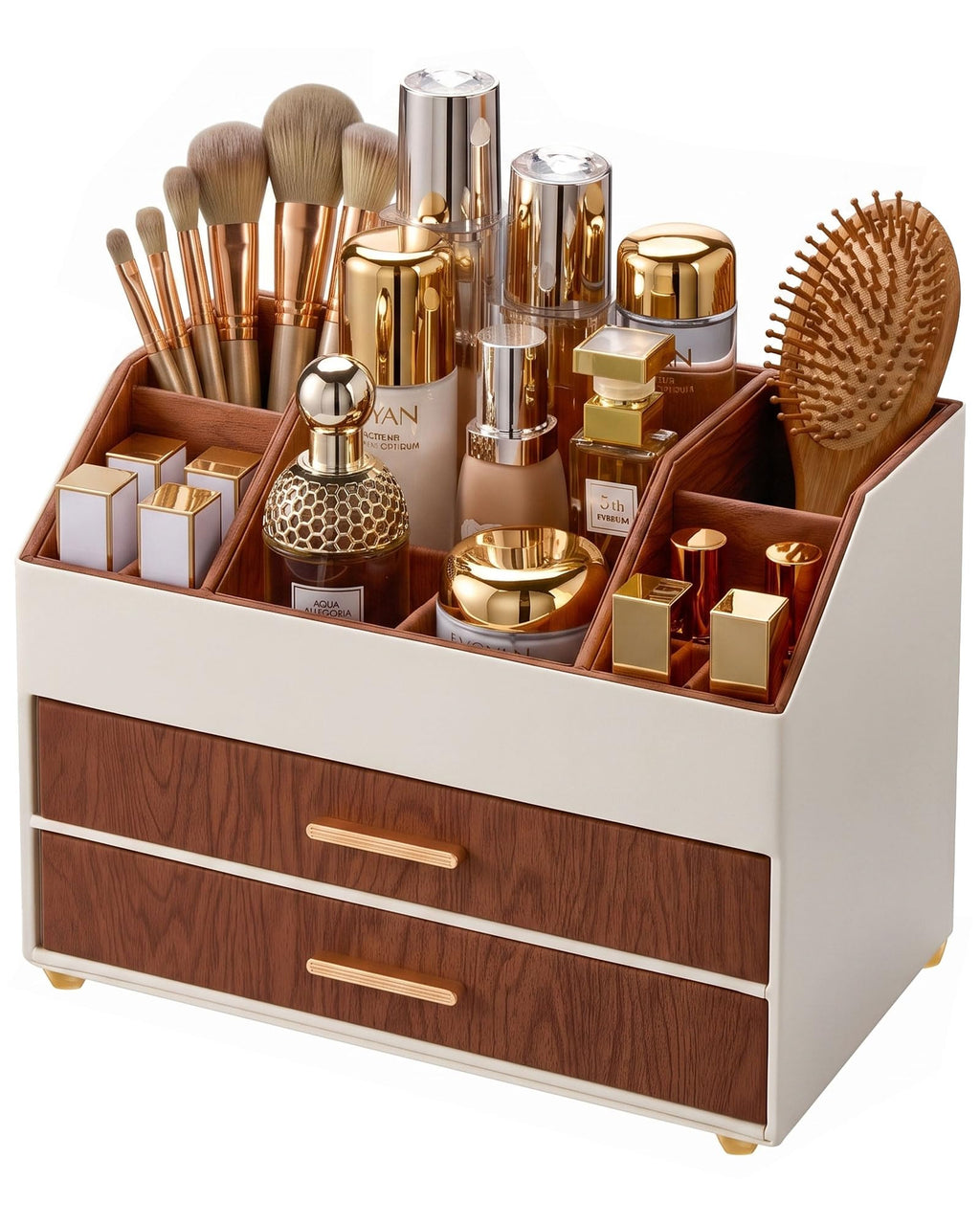 Lolalet 3-Layer PU Leather Makeup Organizer for Cosmetic Vanity -Beige
