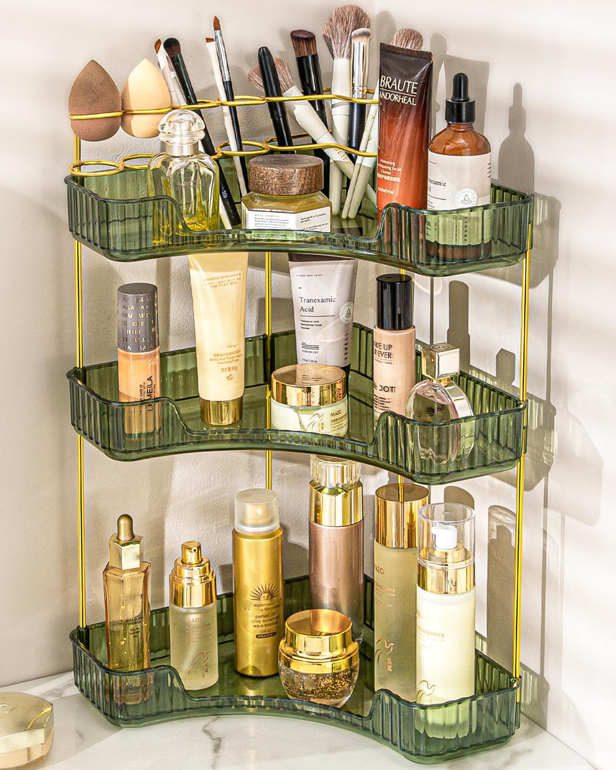 Makeup Organizer 3 Tier Bathroom Counter Organizer with Makeup Brush Holder