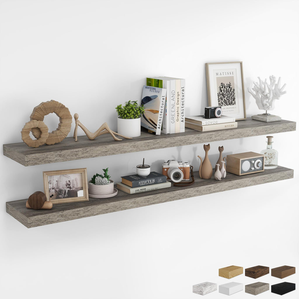 RICHFOCUS 28Inch Floating Shelves for Wall 2 Pack Shelves for Bedroom|Kitchen|Bathroom|Laundry Room Rustic Wood Wall Mounted Shelf with Invisible Brackets for Books|Storage|Decor, Oak