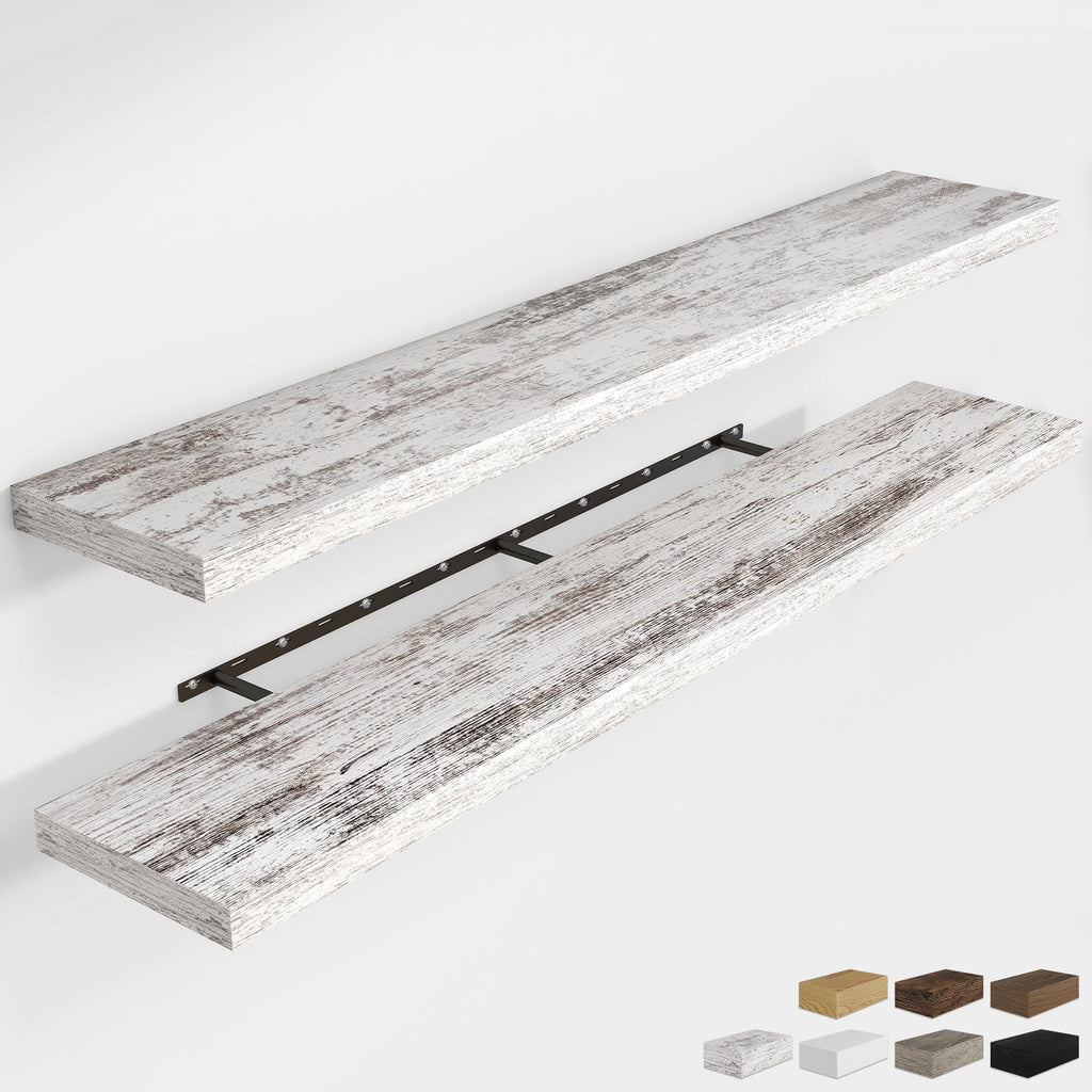 RICHFOCUS 28Inch Floating Shelves for Wall 2 Pack Shelves for Bedroom|Kitchen|Bathroom|Laundry Room Rustic Wood Wall Mounted Shelf with Invisible Brackets for Books|Storage|Decor, Oak