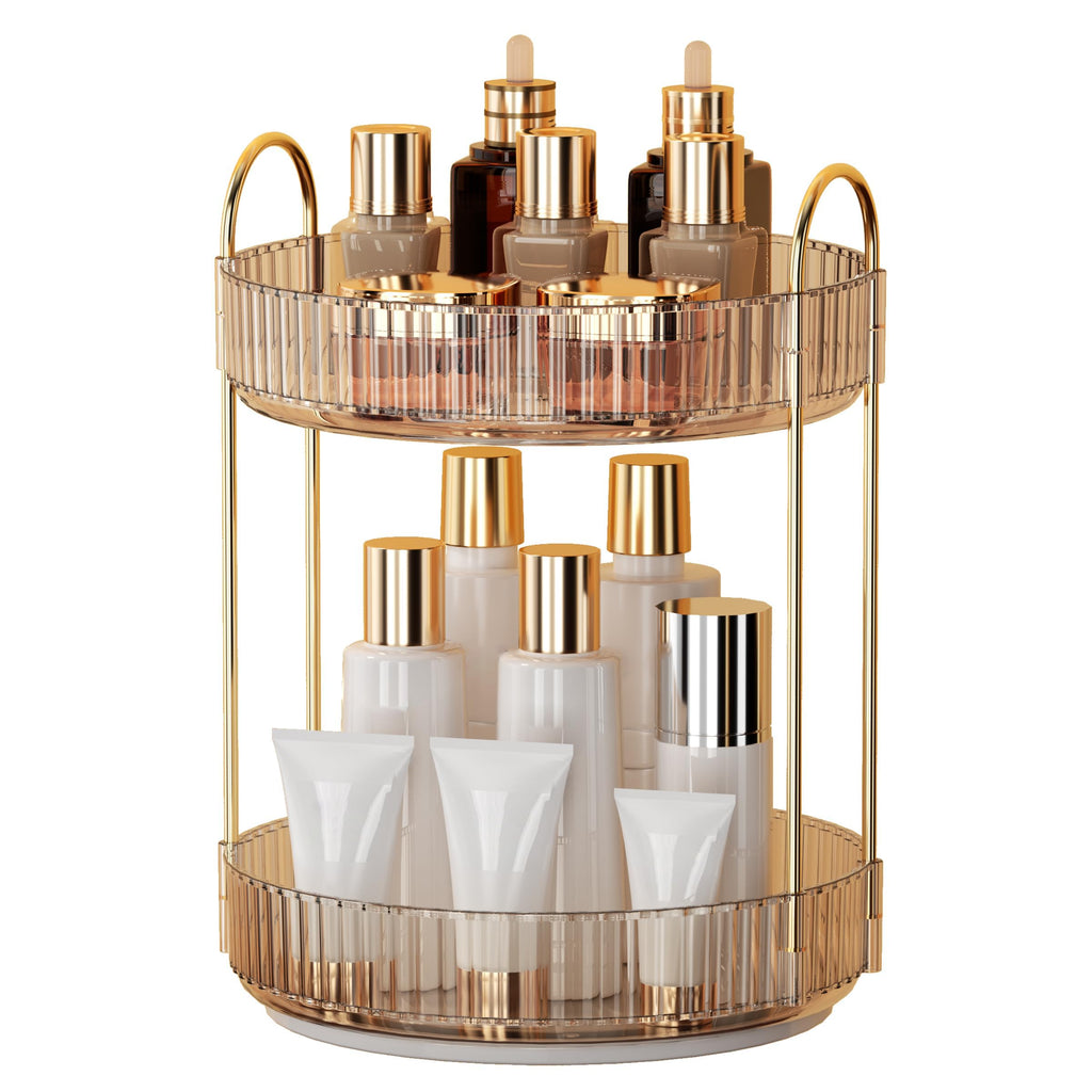 YCIA&DONE 360 Rotating Makeup Organizer and Storage for Vanity Countertop 3 Tiers, High Capacity Cosmetic Skincare Perfume Organizers for Dresser Bathroom Lazy Susan (Smoky Gray)