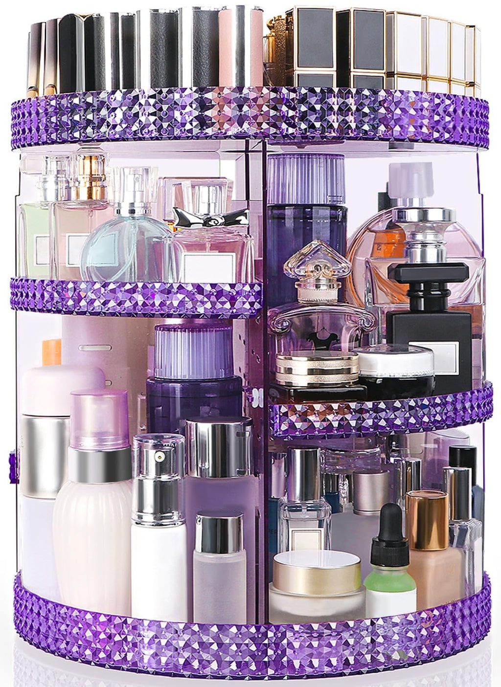 Makeup Organizer 360 rotating, Adjustable Skincare Organizers with Brush Holder, Cosmetics Display Cases for Vanity Bathroom Countertop Large Capacity Carousel Make up Caddy Shelf (Black)