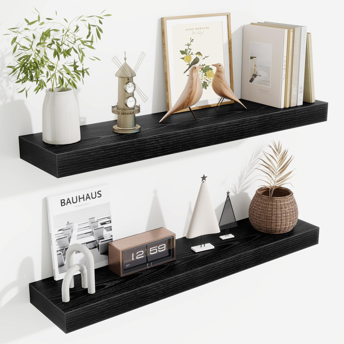 Fun Memories Floating Shelves Bathroom for Wall Mounted Shelves, 20 Inch Wood Shelf Set of 2, Home Storage & Display Decor, Walnut