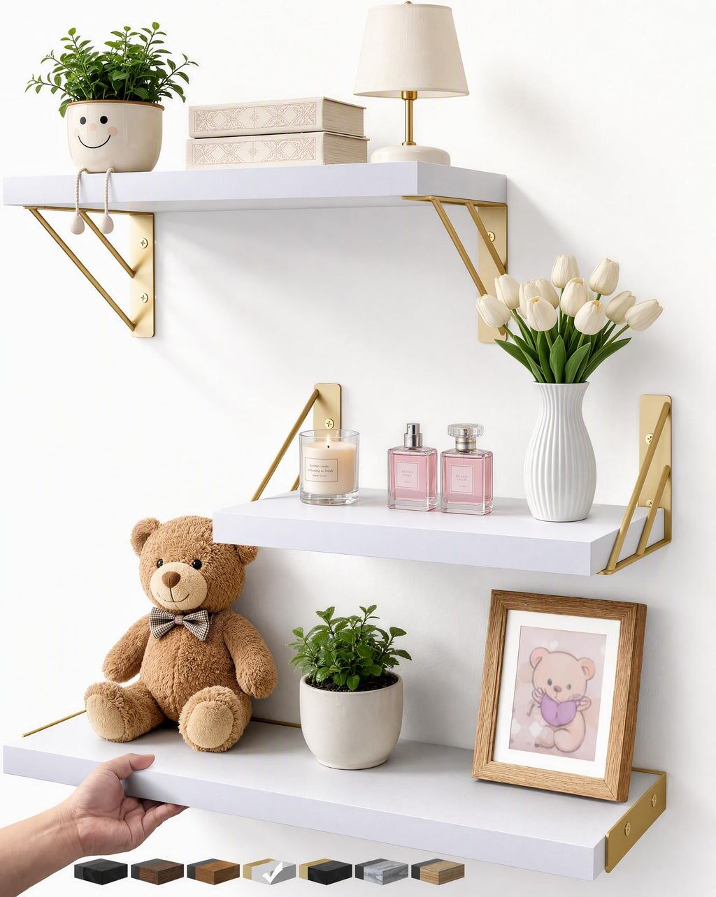 BAYKA Wall Mounted Floating Shelves, Wood Floating Wall Shelf for Books & Decor, Small Space-Saving Display & Organizer（Black，Set of 4）