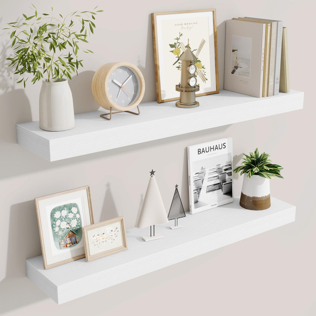 Fun Memories Floating Shelves Bathroom for Wall Mounted Shelves, 20 Inch Wood Shelf Set of 2, Home Storage & Display Decor, Walnut