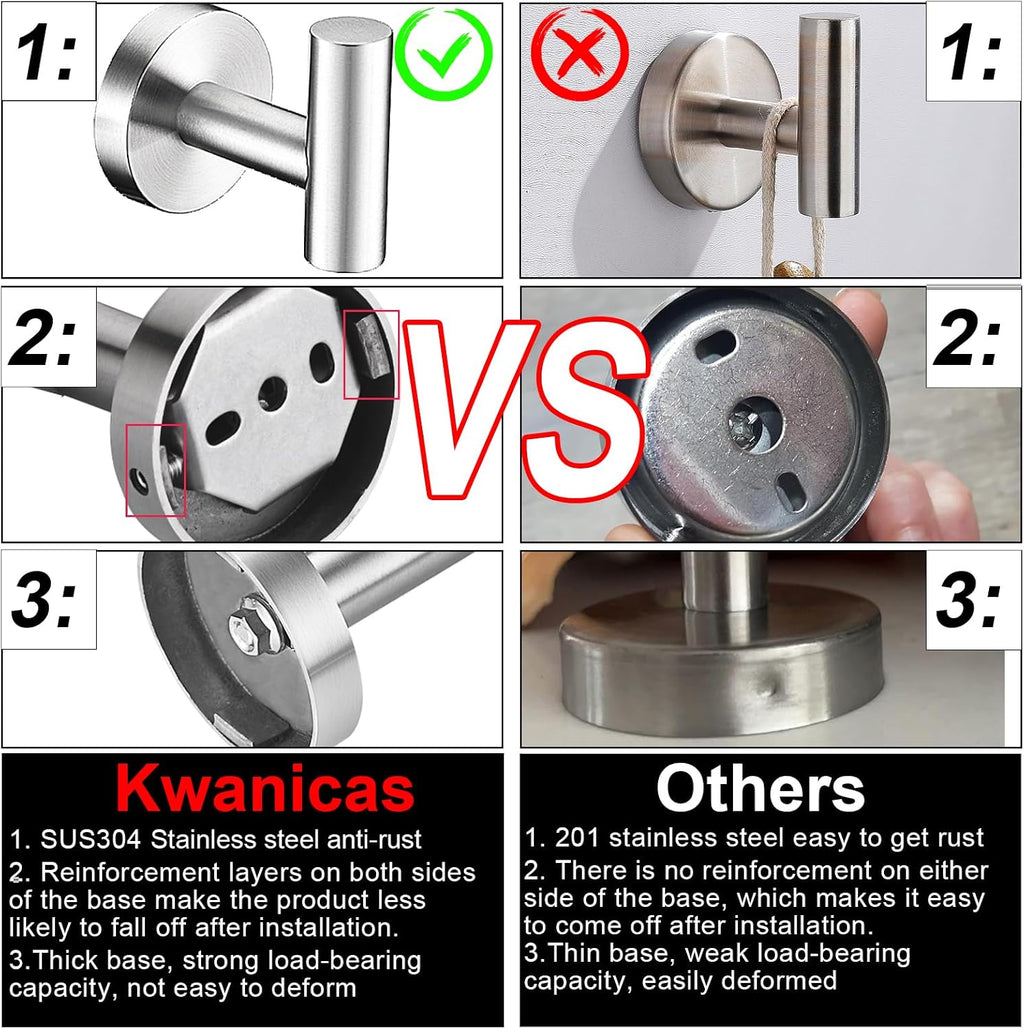 6 Pieces Brushed Nickel Bathroom Hardware Accessories Set Hand Towel Ring 16&23.6 inch Round Towel Bar Silver Toilet Paper Holder Towel Hooks 2 Pieces SUS 304 Stainless Steel,Heavy Duty,Wall Mounted