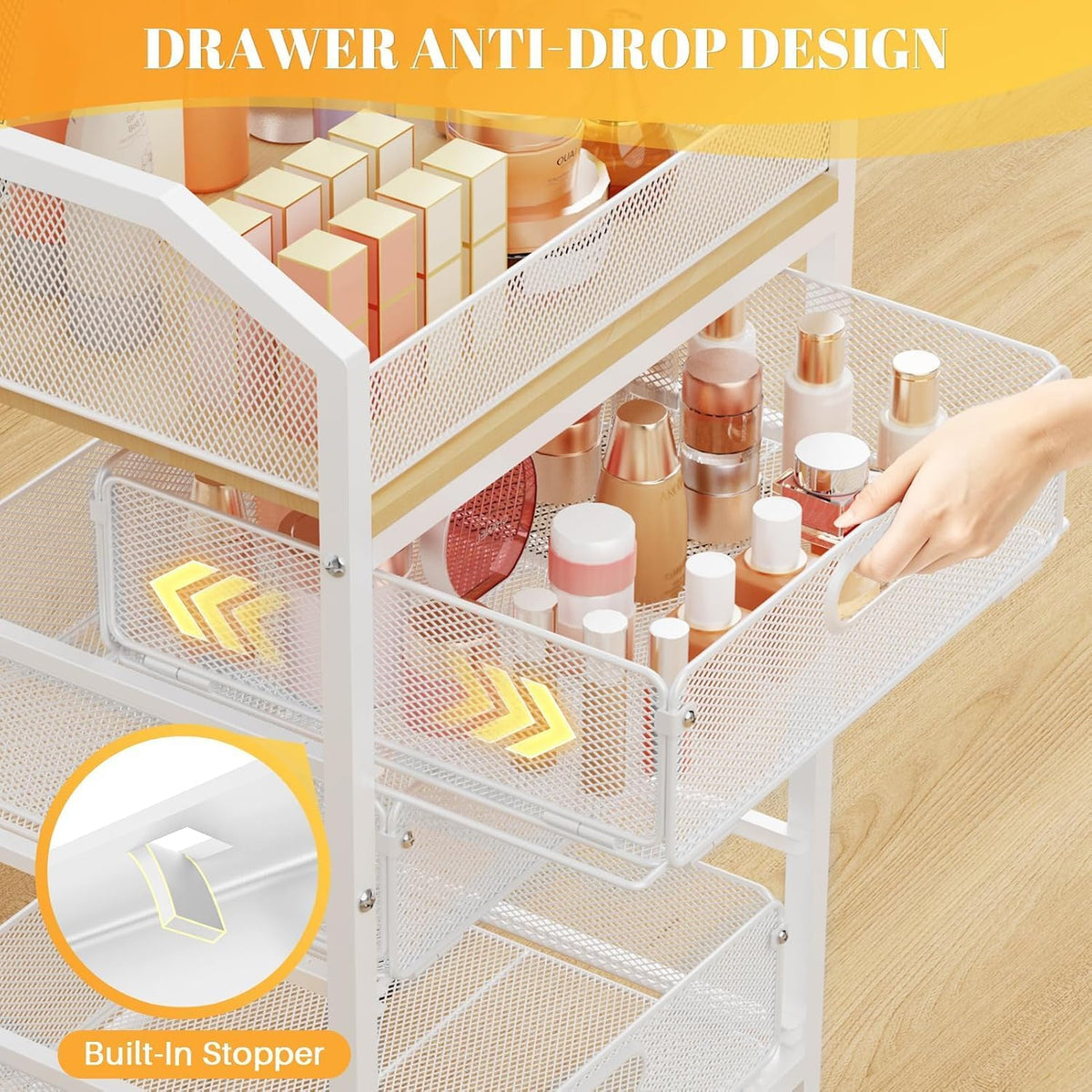 SUNALLY Rolling Makeup Cart with Drawers, Rolling Vanity Nail Cart, White