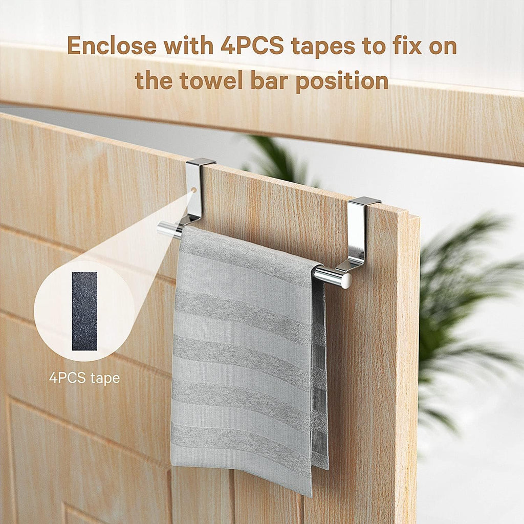 Over Cabinet Towel Bar, Stainless Steel Towel Holder, Silver, 2 Pack