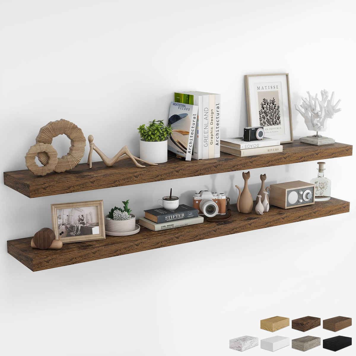 RICHFOCUS 28Inch Floating Shelves for Wall 2 Pack Shelves for Bedroom|Kitchen|Bathroom|Laundry Room Rustic Wood Wall Mounted Shelf with Invisible Brackets for Books|Storage|Decor, Oak