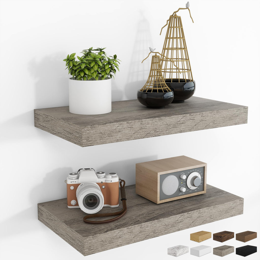 RICHFOCUS 28Inch Floating Shelves for Wall 2 Pack Shelves for Bedroom|Kitchen|Bathroom|Laundry Room Rustic Wood Wall Mounted Shelf with Invisible Brackets for Books|Storage|Decor, Oak