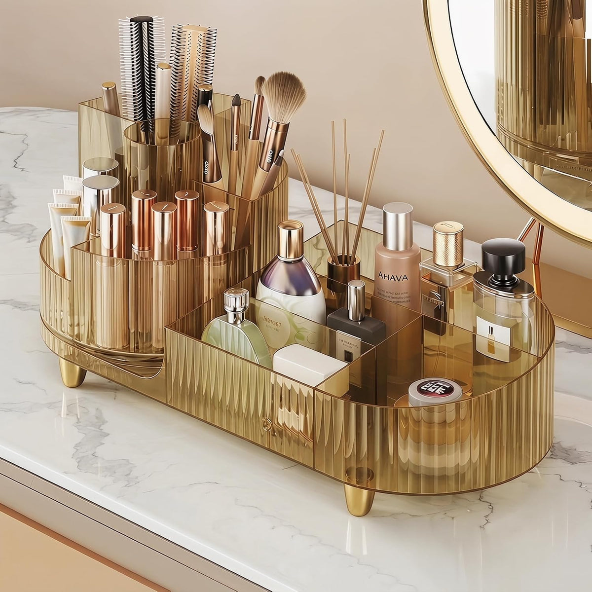 Booklov Rotating Makeup Organizer for Vanity Countertop, Amber