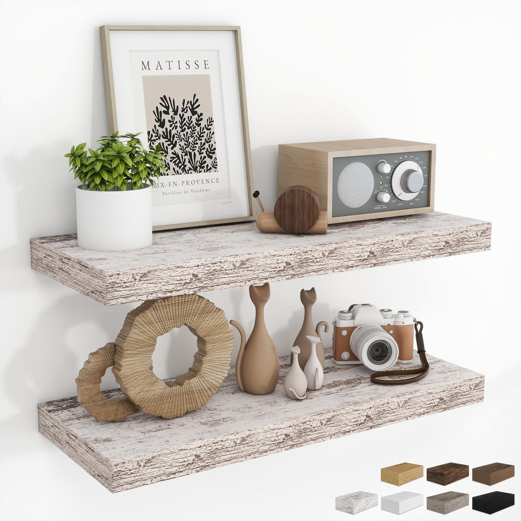 RICHFOCUS 28Inch Floating Shelves for Wall 2 Pack Shelves for Bedroom|Kitchen|Bathroom|Laundry Room Rustic Wood Wall Mounted Shelf with Invisible Brackets for Books|Storage|Decor, Oak