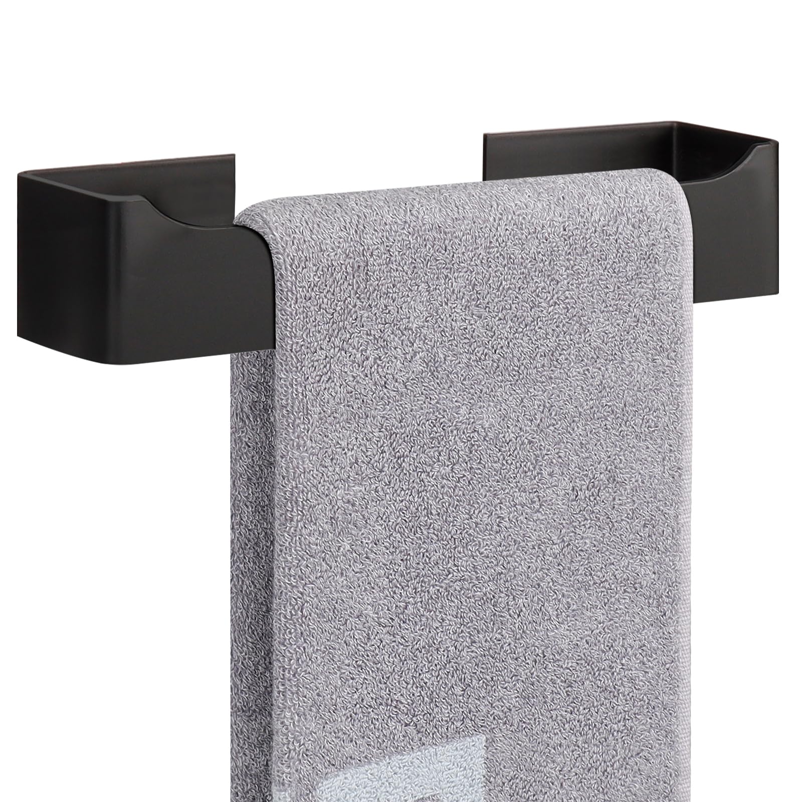 NearMoon Self Adhesive Hand Towel Holder/Towel Ring, Stainless Steel Hand Towel Bar Rustproof Stick on Wall-Towel Rack for Bathroom/Kitchen, Square Sticky and Wall Mounted (9 Inch, Matte Black)