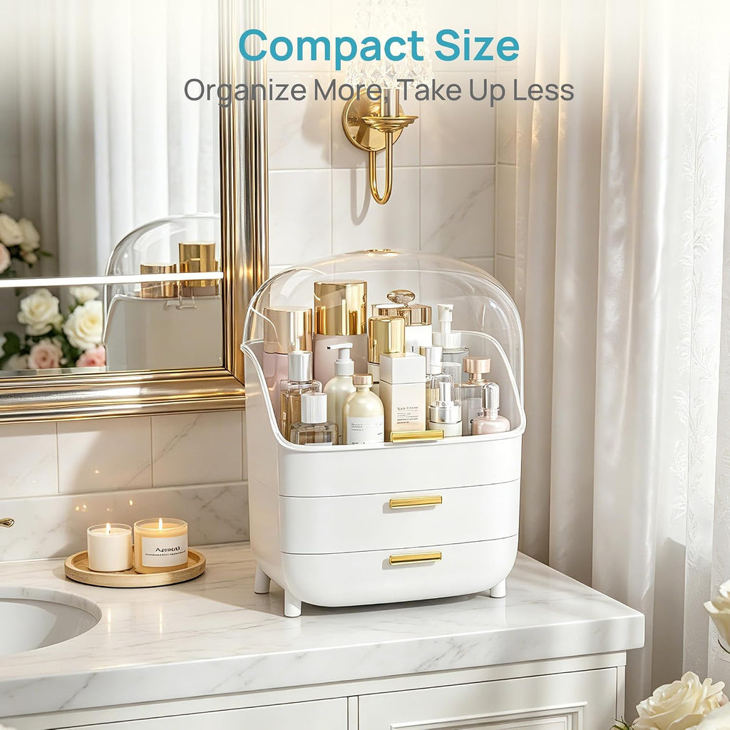 Vtopmart 3-Tier Skincare Makeup Organizer with Drawer and LId, White