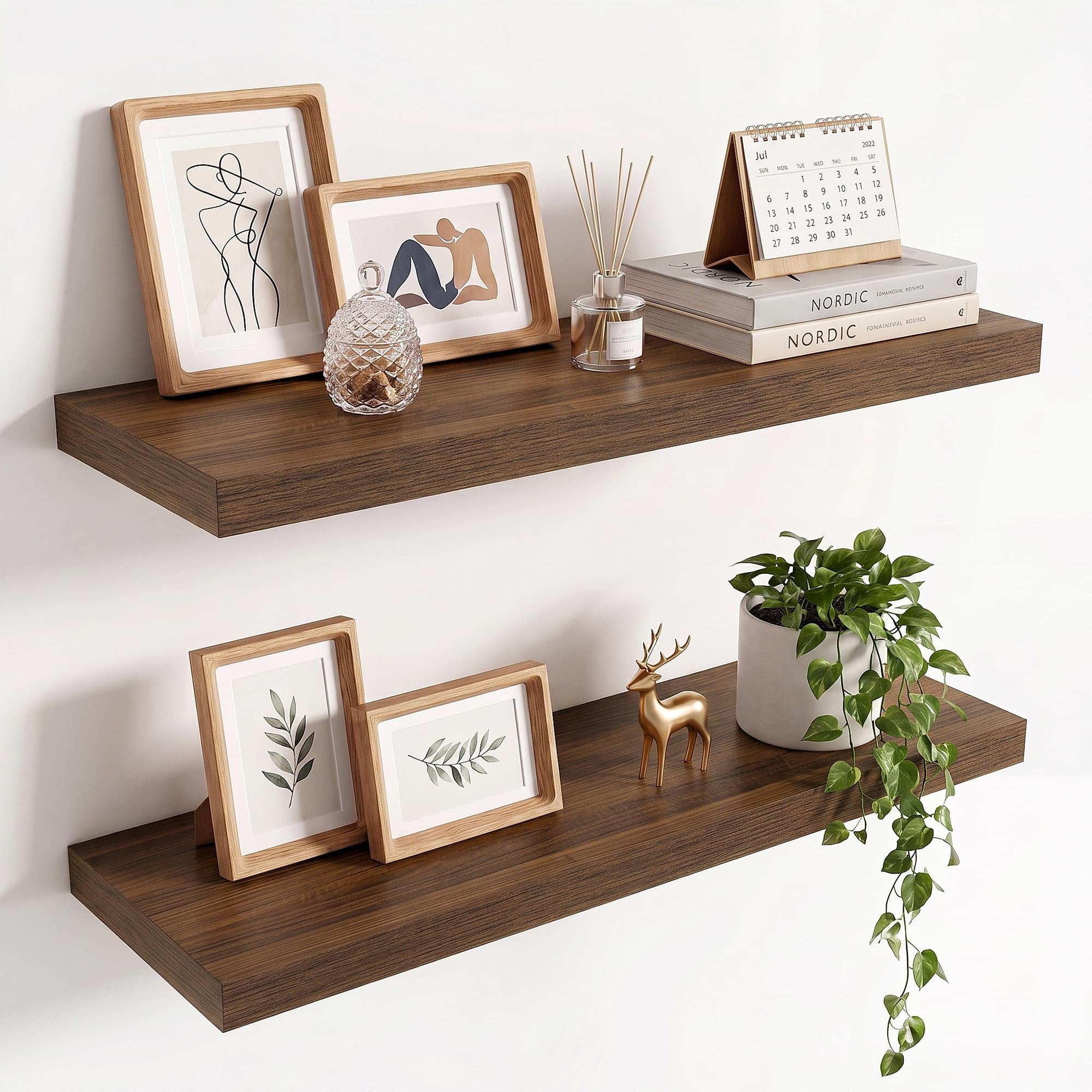 36in Floating Shelves for wall Set of 2, Black Wall Mounted Shelf 9.3in Deep for Wall Decor, Hanging Shelf 1.5in Thick for Living Room, Bedroom, Bathroom, Kitchen, Office