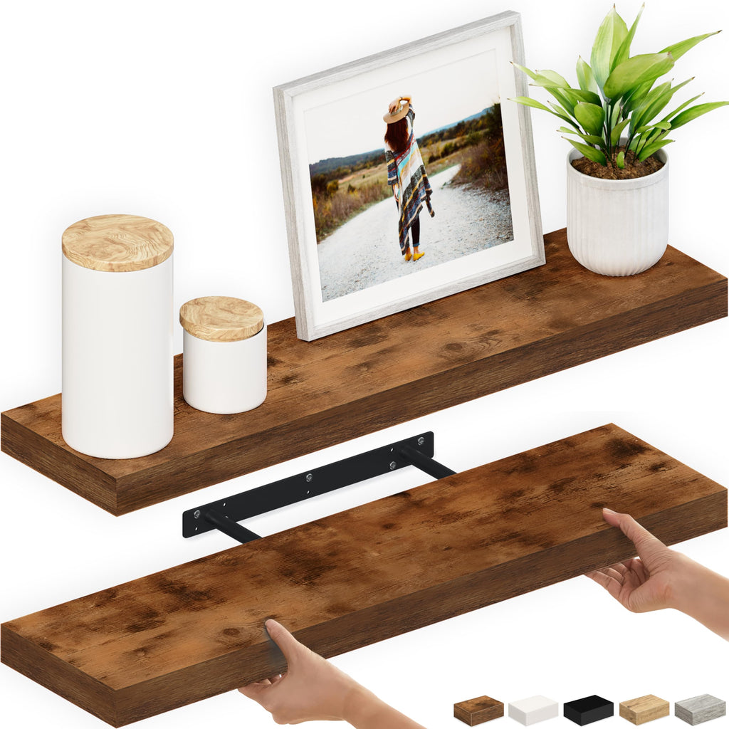 Ballucci Floating Shelf, 36" Hanging Shelf with Invisible Brackets, Wooden Floating Shelves for Walls, Book Shelf, Wall Shelves for Home Office, Bathroom, Living Room, 6 inch Deep, Gray