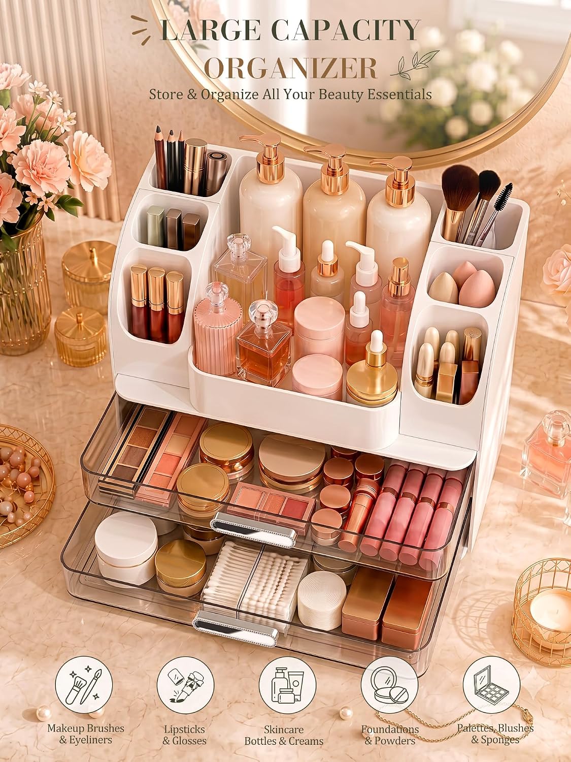 Large Makeup Organizer Countertop for Vanity Skincare Organizers