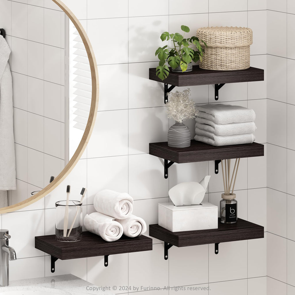Furinno Tanna Floating Shelves for Wall Set of 2, 15-Inch Bathroom Wall Shelf, Wall Mounted Shelf, for Bathroom Organizers and Storage, Living Room, White Texture