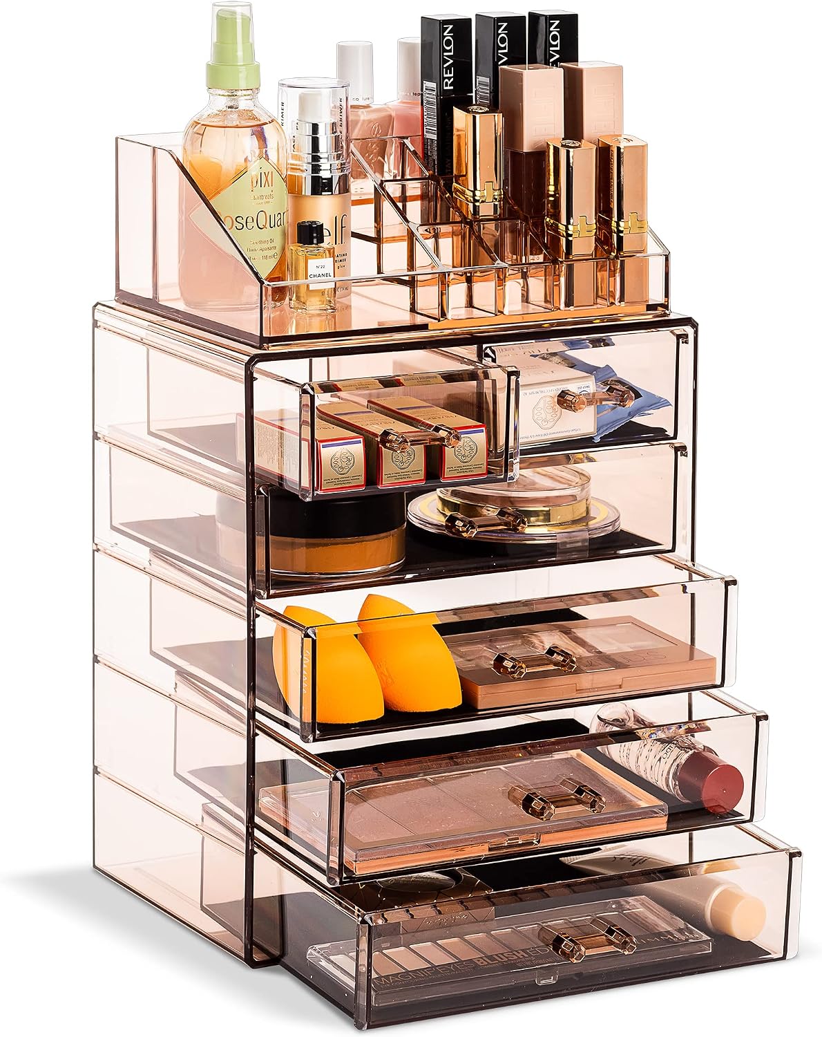 Sorbus Makeup Organizer, 6-Drawer Acrylic 2-Piece Set (Bronze Glow)