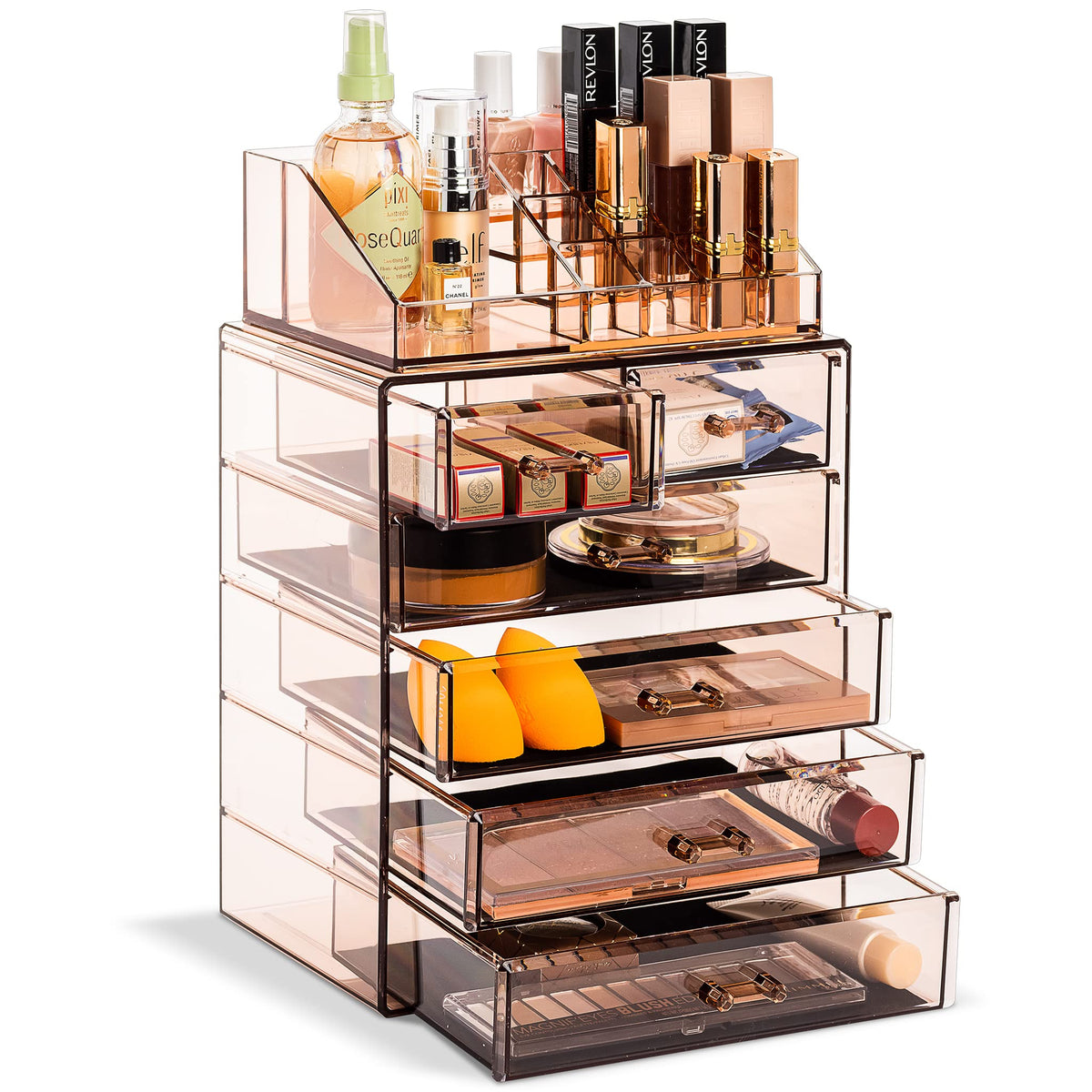 Sorbus Makeup Organizer, 7-Drawer Acrylic 2-Piece Set (Clear)