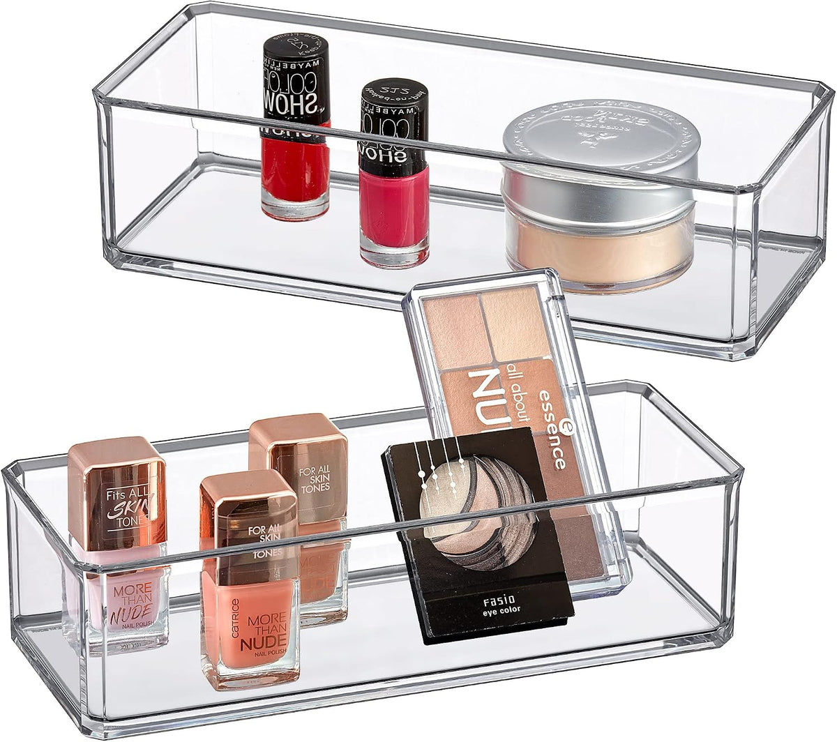 Amazing Abby - Glamour - 2-Pack Acrylic 3-Compartment Makeup Organizer, Transparent Plastic Lipstick Holder, Perfect Bathroom Vanity Storage Solution for Lipsticks, Nail Polishes, and More