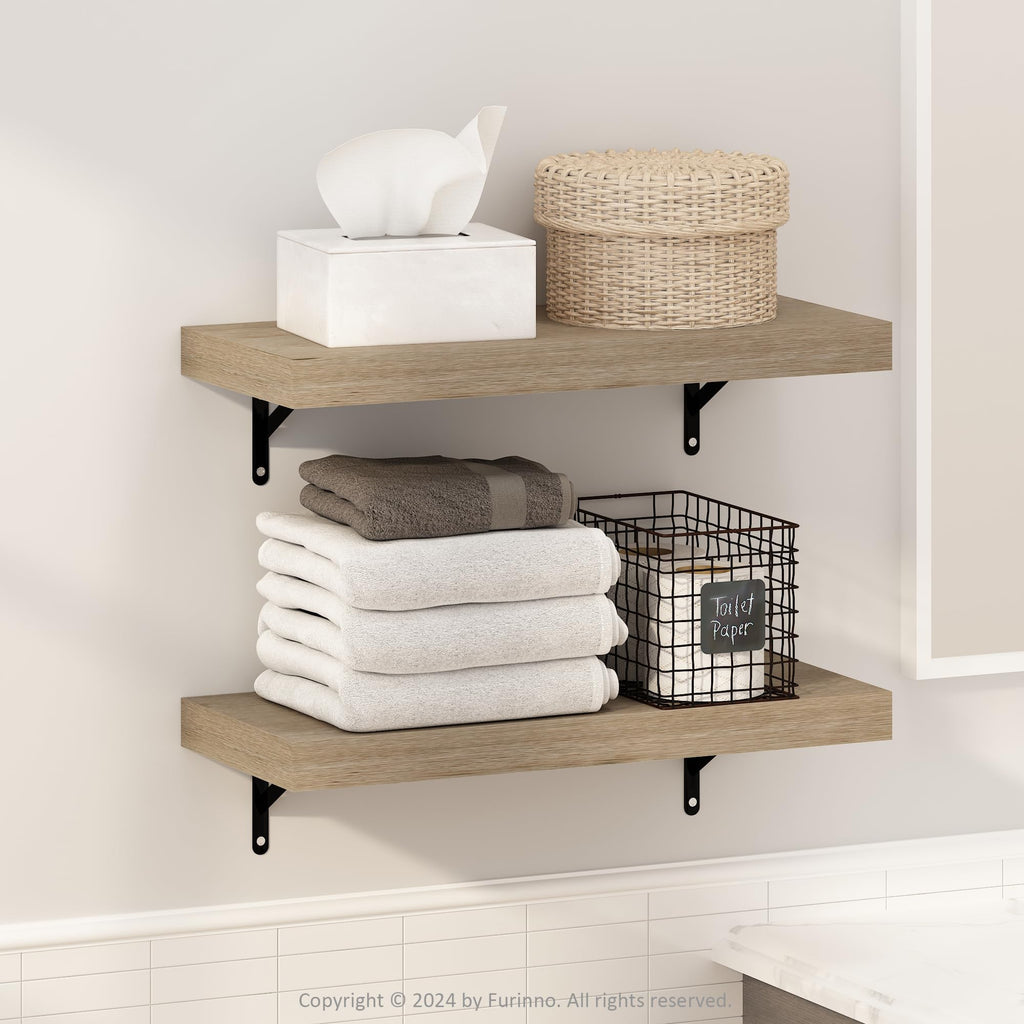 Furinno Tanna Floating Shelves for Wall Set of 2, 15-Inch Bathroom Wall Shelf, Wall Mounted Shelf, for Bathroom Organizers and Storage, Living Room, White Texture