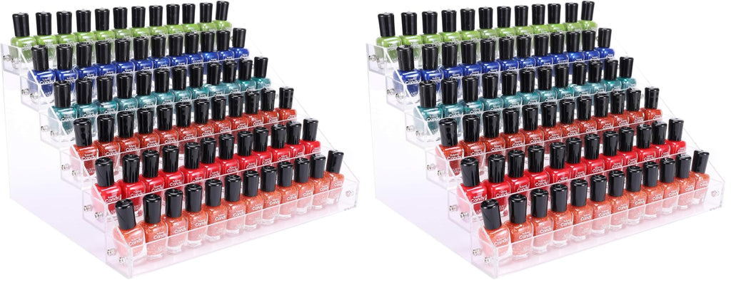 BTremary Clear Nail Polish Paint Organizer Holder Rack Shelf 6 Tier Acrylic Tattoo Ink Essential Oil Display Stand Holds Up to 48-96 Bottles for Table (Fit 1-2oz Bottles)