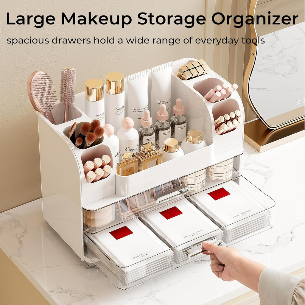 UFORU Makeup Organizer Countertop with 2 Large Drawers for Vanity Bathroom