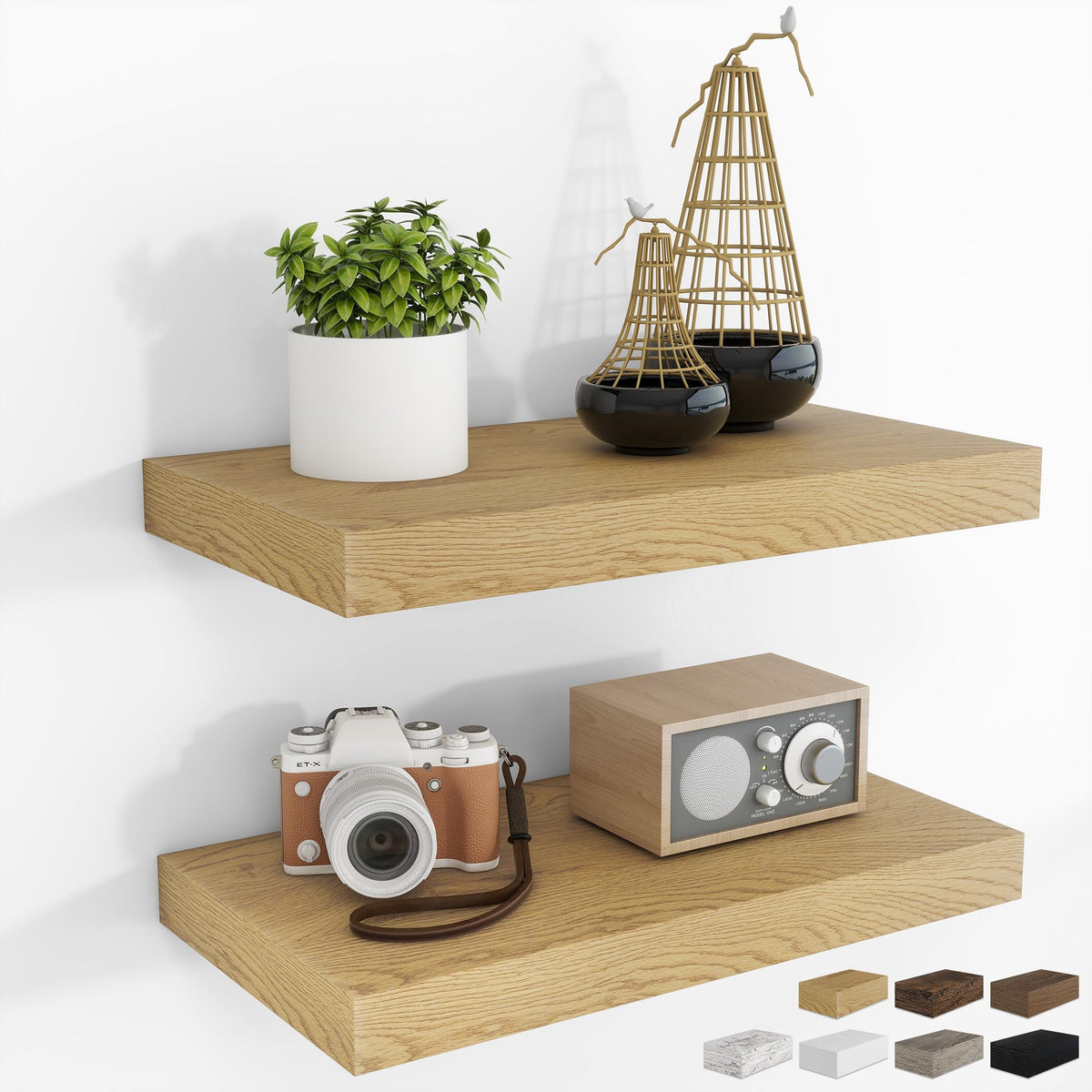 RICHFOCUS 28Inch Floating Shelves for Wall 2 Pack Shelves for Bedroom|Kitchen|Bathroom|Laundry Room Rustic Wood Wall Mounted Shelf with Invisible Brackets for Books|Storage|Decor, Oak