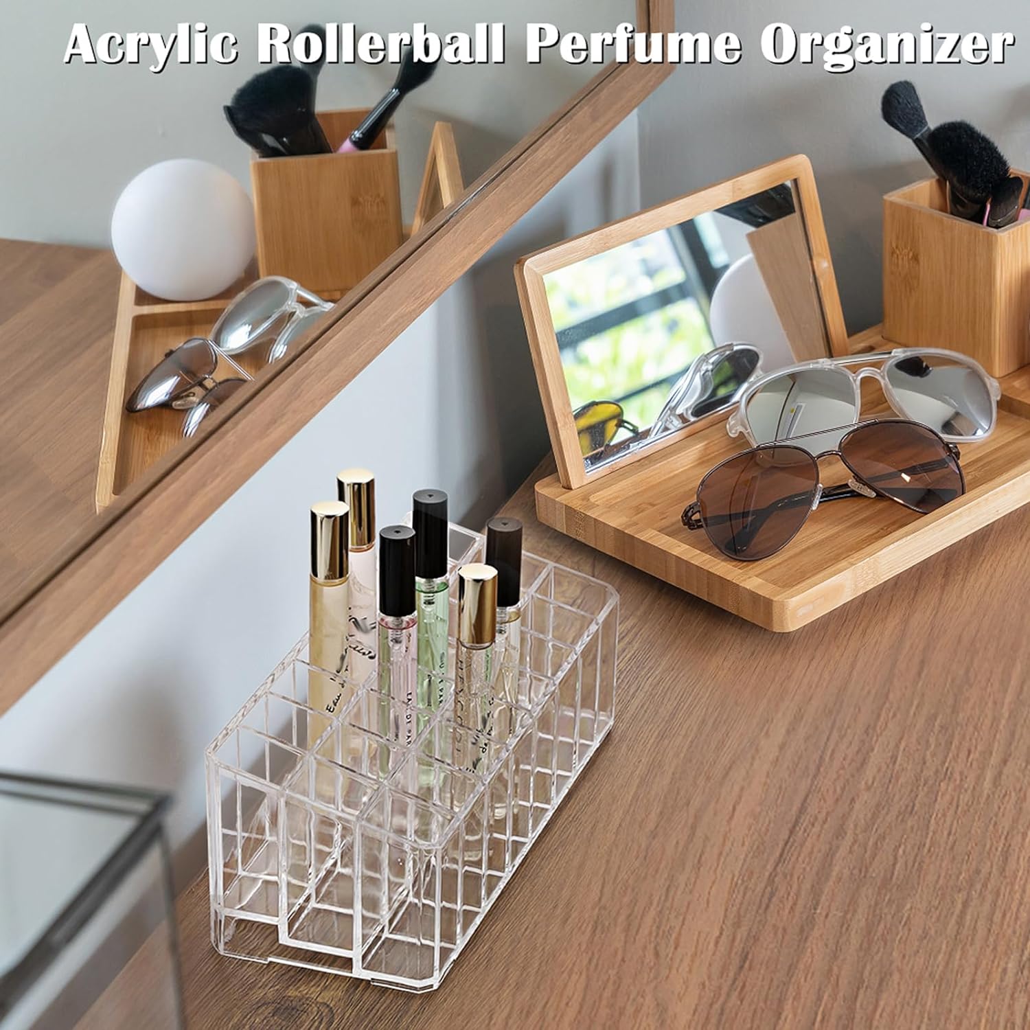 ELLDOO Rollerball Perfume Organizer, 24 Spaces Clear Acrylic