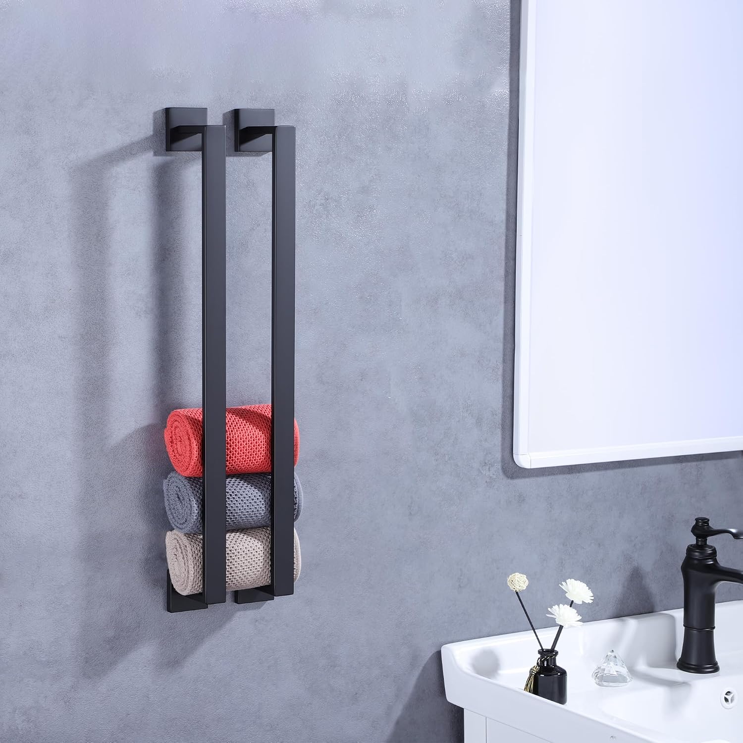 LANC 2 Pack Bath Towel Bars, Matte Black 24-Inch Bathroom Towel Rail Square Towel Racks Kitchen Towel Holders, Stainless Steel Wall Mount Towel Hanger Towel Rods,A8804-6MB