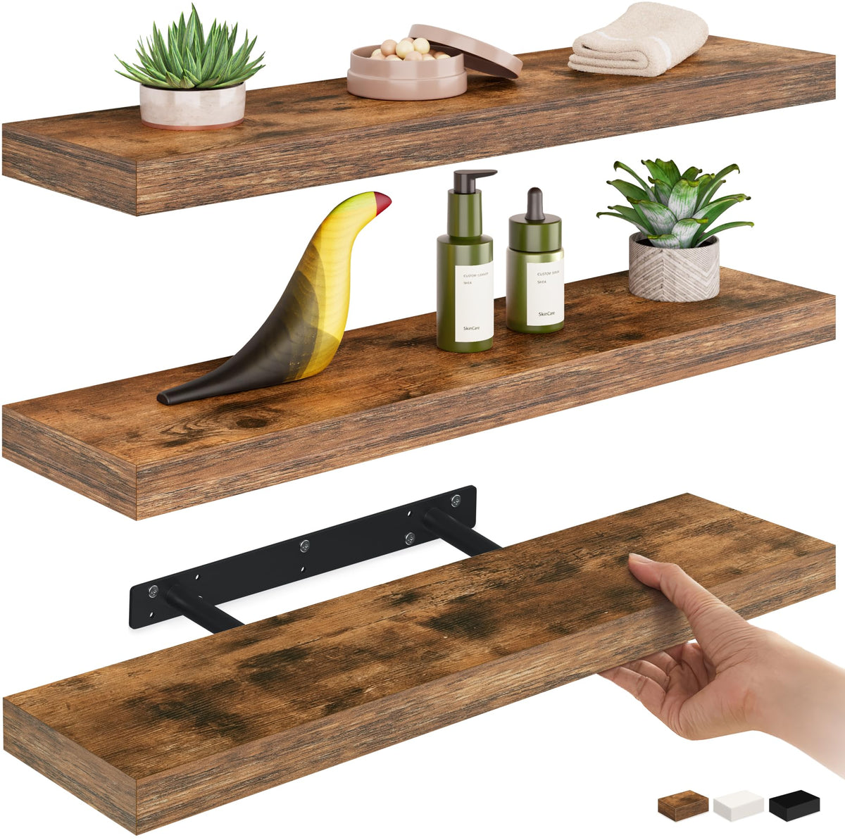 Ballucci Floating Shelf, 36" Hanging Shelf with Invisible Brackets, Wooden Floating Shelves for Walls, Book Shelf, Wall Shelves for Home Office, Bathroom, Living Room, 6 inch Deep, Gray