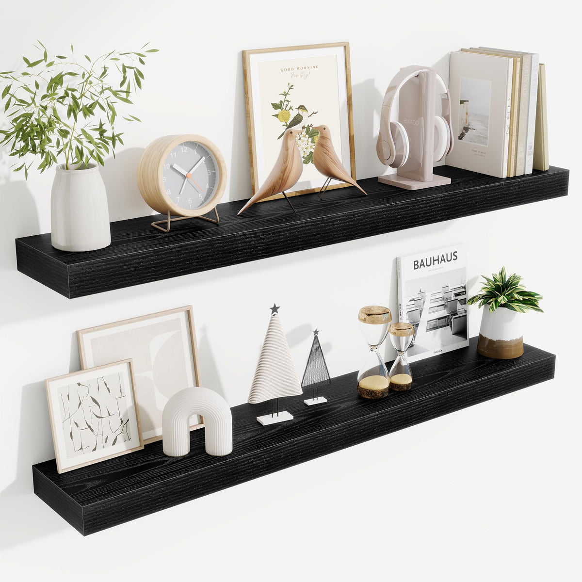Fun Memories Floating Shelves Bathroom for Wall Mounted Shelves, 20 Inch Wood Shelf Set of 2, Home Storage & Display Decor, Walnut