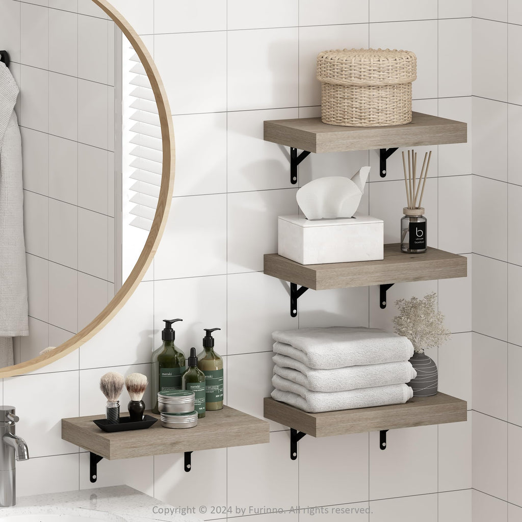 Furinno Tanna Floating Shelves for Wall Set of 2, 15-Inch Bathroom Wall Shelf, Wall Mounted Shelf, for Bathroom Organizers and Storage, Living Room, White Texture
