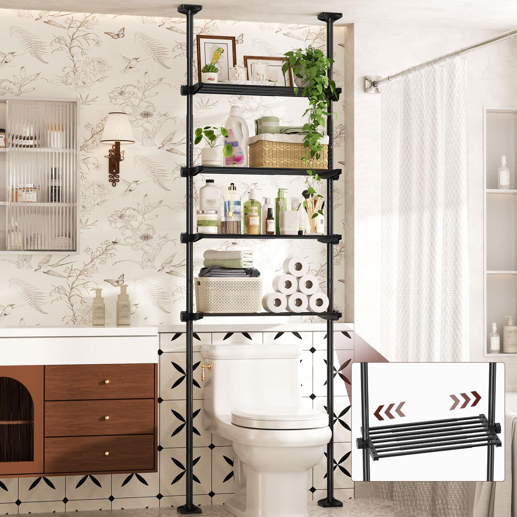 Goovilla Over The Toilet Storage Shelf, 64-124inch(H) 15-27inch(W), White