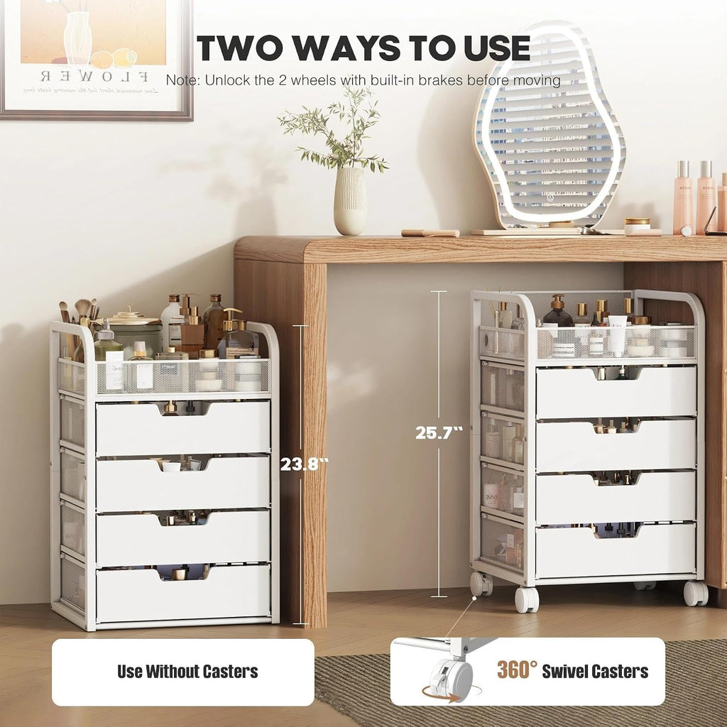 Makeup Cart Organizer with 4 Drawers and Dividers