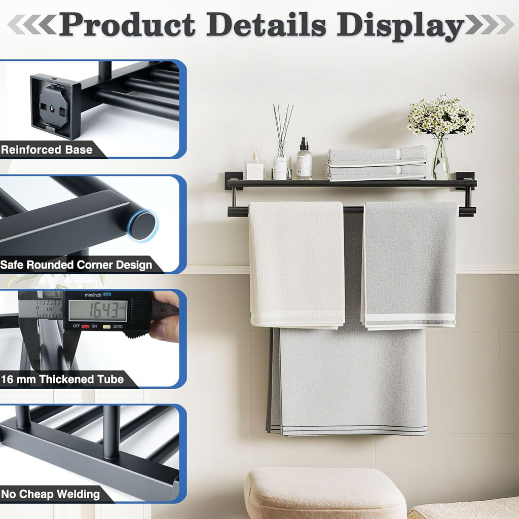Alise Double Towel Rack for Bathroom Wall Mounted 24 Inch,Matte Black