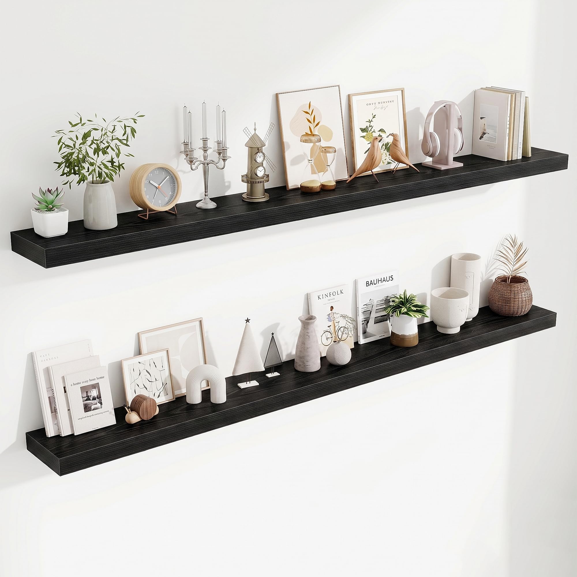 Fun Memories Floating Shelves Bathroom for Wall Mounted Shelves, 20 Inch Wood Shelf Set of 2, Home Storage & Display Decor, Walnut