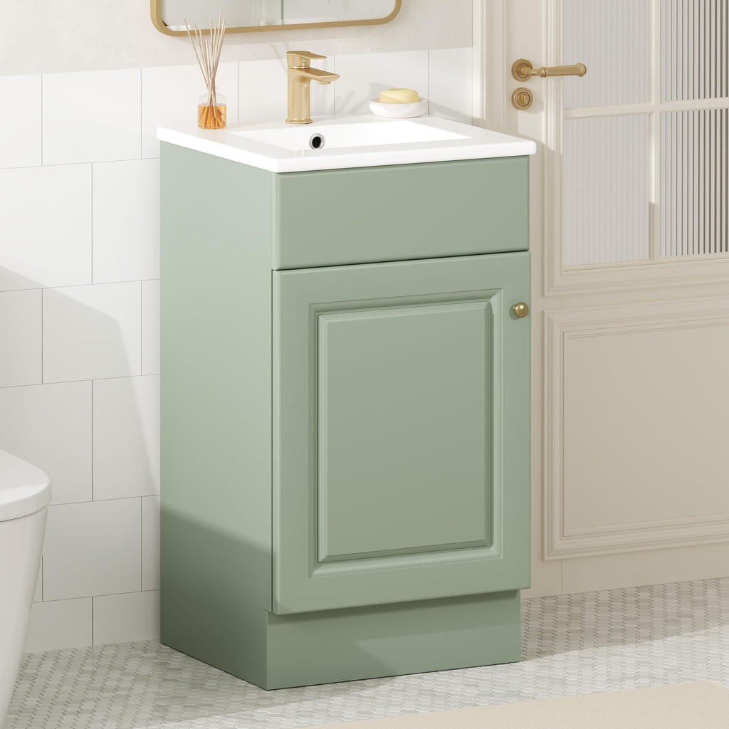 Virubi 20 in Small Bathroom Vanity with Sink, Soft Closing Door,Tilt-Out Drawer and Adjustable Shelf,Solid Wood Frame Modern Single Bathroom Sink Cabinet with Storage, Freestanding, Natural Wood