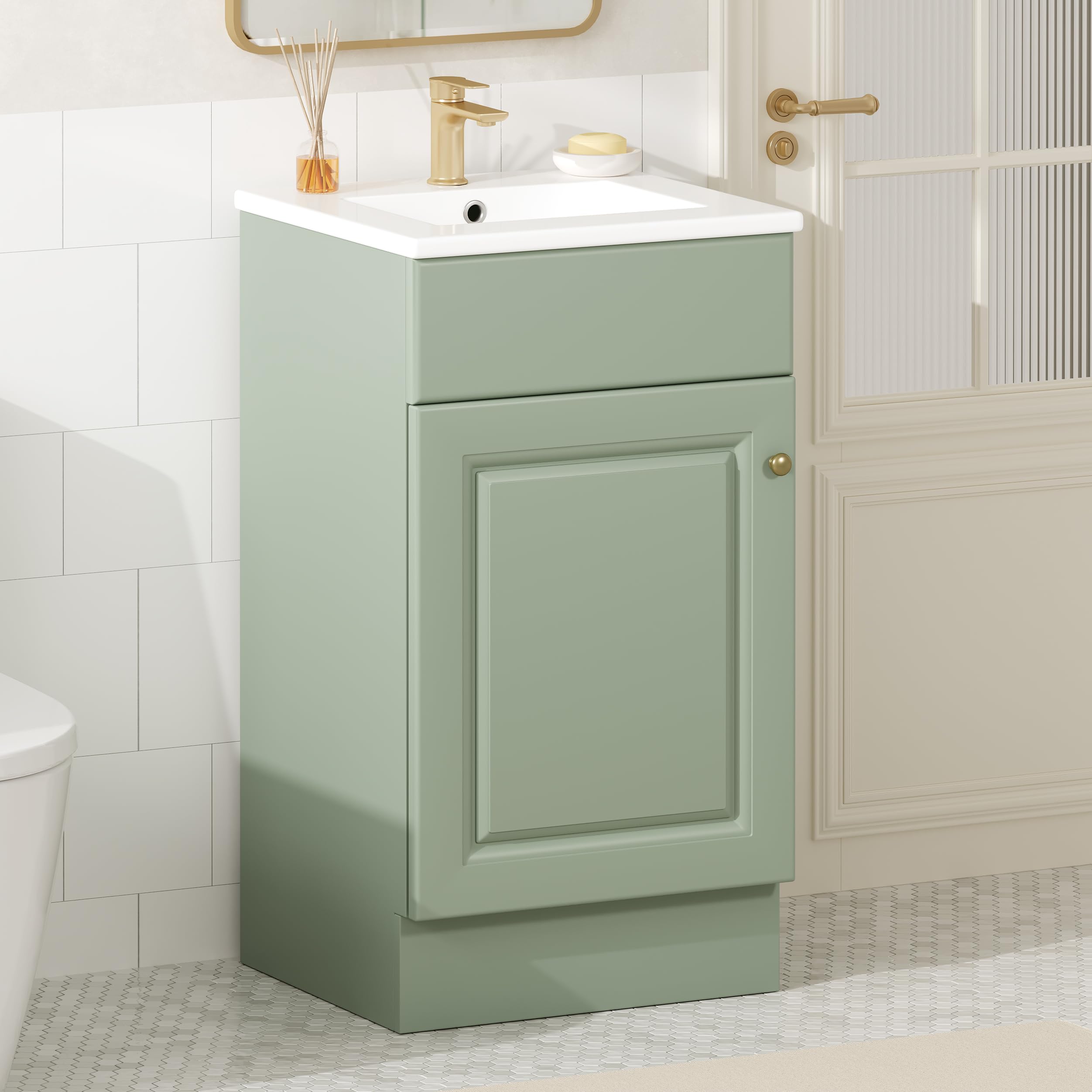 Virubi 20 in Small Bathroom Vanity with Sink, Soft Closing Door,Tilt-Out Drawer and Adjustable Shelf,Solid Wood Frame Modern Single Bathroom Sink Cabinet with Storage, Freestanding, Natural Wood