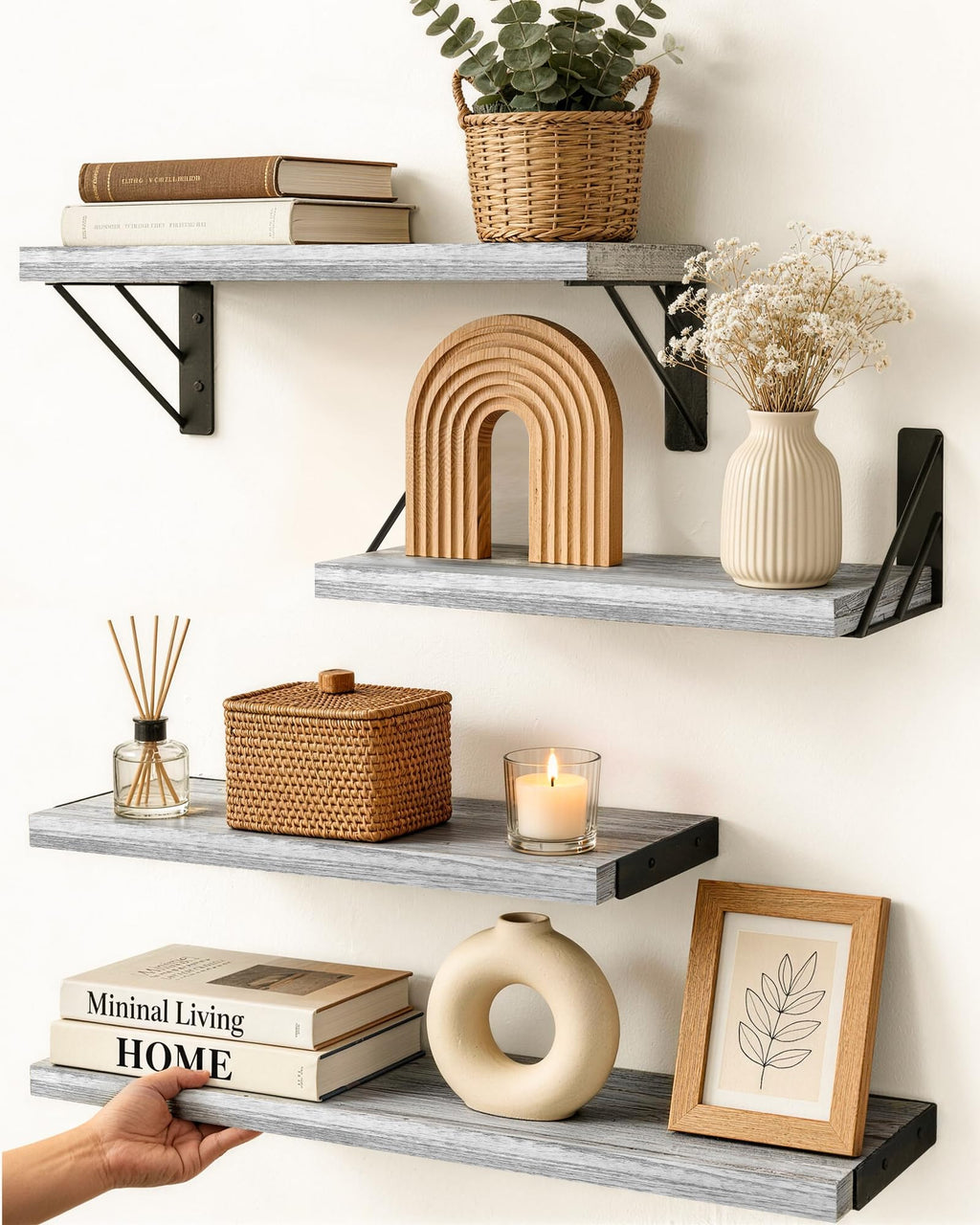 Bayka Wall Shelves for Bedroom Decor, Floating Wall Shelves for Living Room Kitchen Storage, Wall Mounted Rustic Wood Shelves for Kids Books, Small Shelf for Bathroom(Rustic Brown，Set of 3)