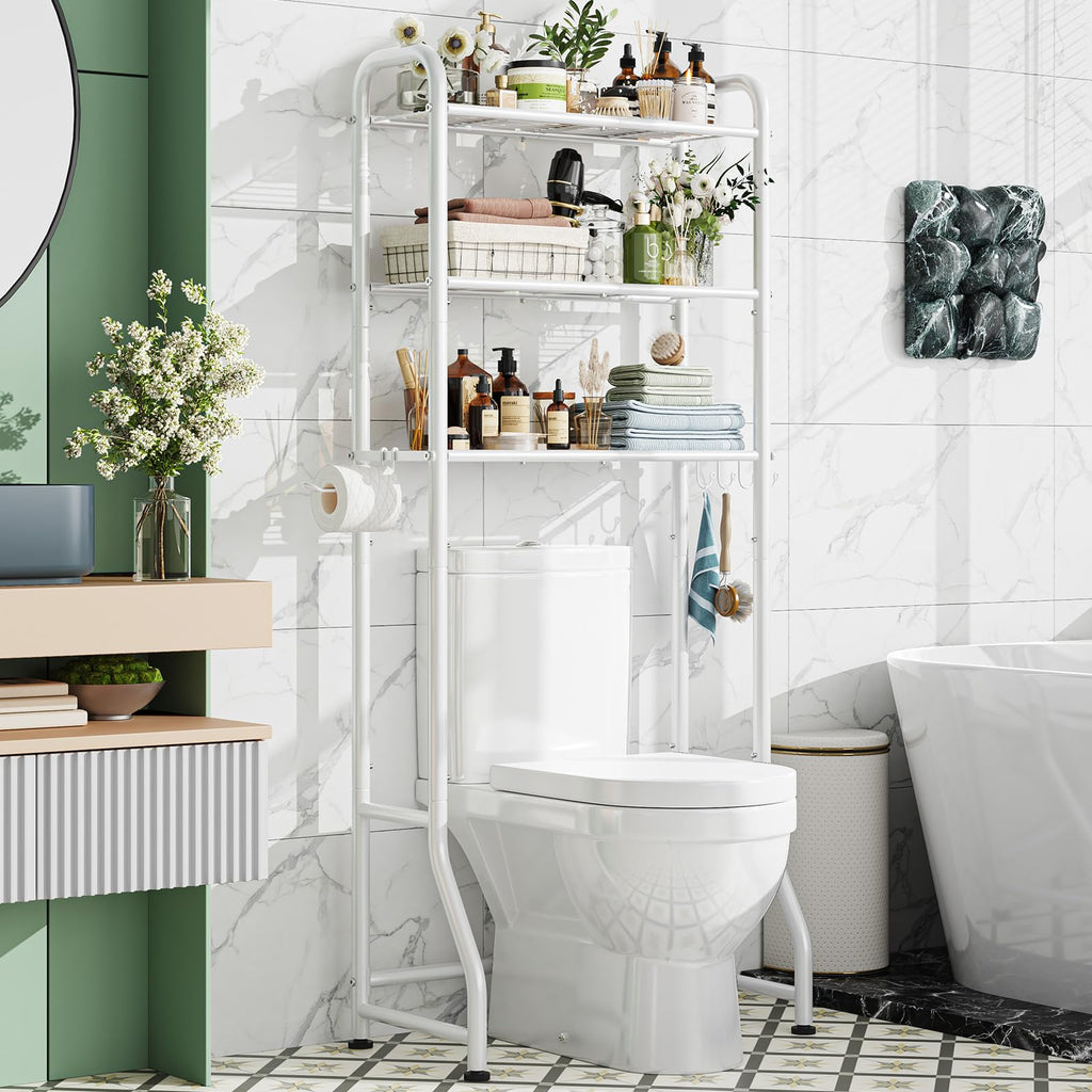 Simple Trending 3 Tier Over The Toilet Rack, Shelf Bathroom, Bathroom Stand Organizer Space Saver, Silver