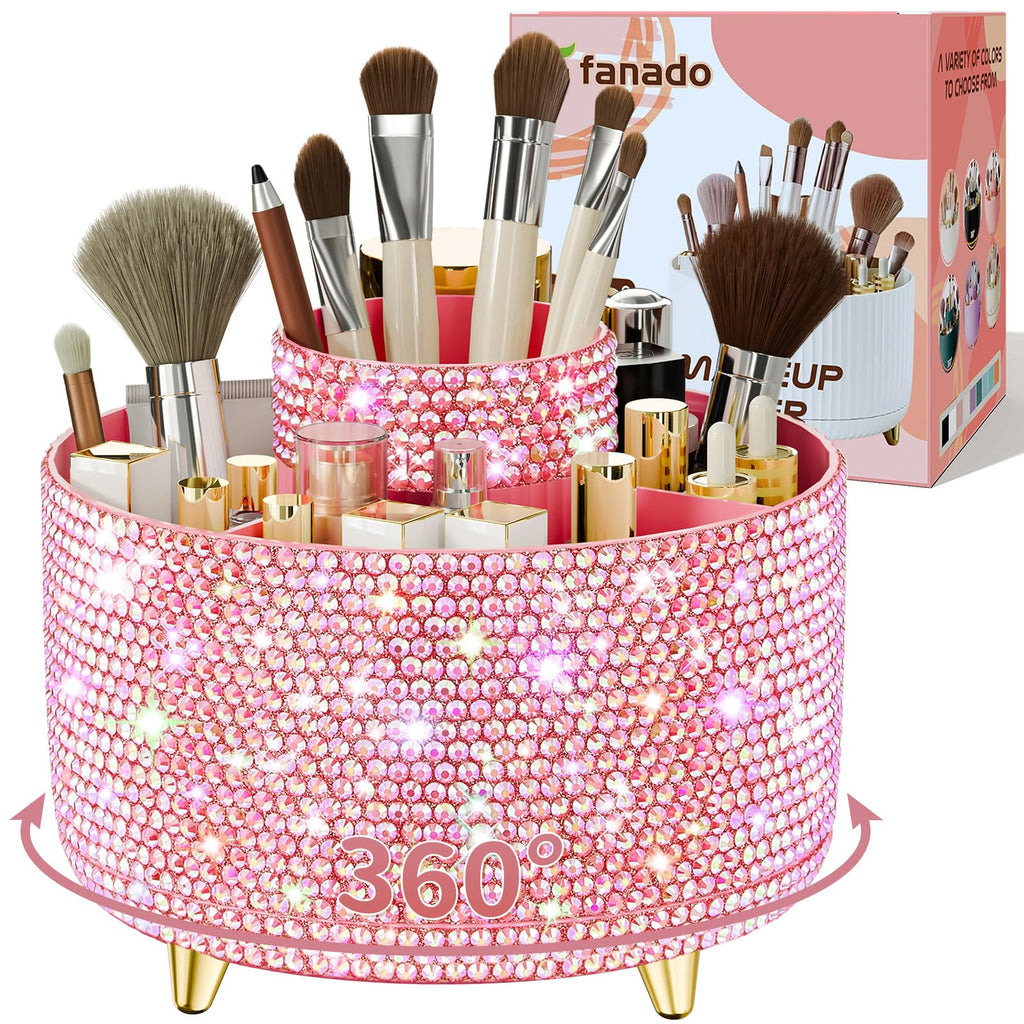 fanado 360° Rotate Makeup Brush Holder Organizer, Makeup Organizers Countertop, Makeup organization and Skincare Storage for Vanity, Desktop, Bathroom (White)