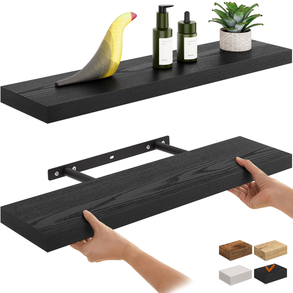 Ballucci Floating Shelves, 55" Wood Wall Shelf Set of 2, with Invisible Brackets for Bathroom, Living Room, Bedroom, Kitchen, Nursery, 6" Deep, White