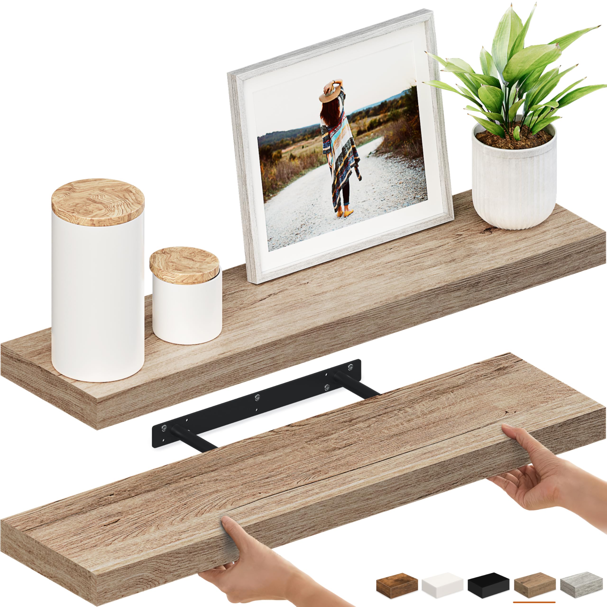 Ballucci Floating Shelf, 36" Hanging Shelf with Invisible Brackets, Wooden Floating Shelves for Walls, Book Shelf, Wall Shelves for Home Office, Bathroom, Living Room, 6 inch Deep, Gray