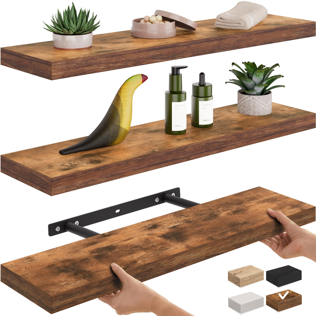 Ballucci Floating Shelf, 36" Hanging Shelf with Invisible Brackets, Wooden Floating Shelves for Walls, Book Shelf, Wall Shelves for Home Office, Bathroom, Living Room, 6 inch Deep, Gray